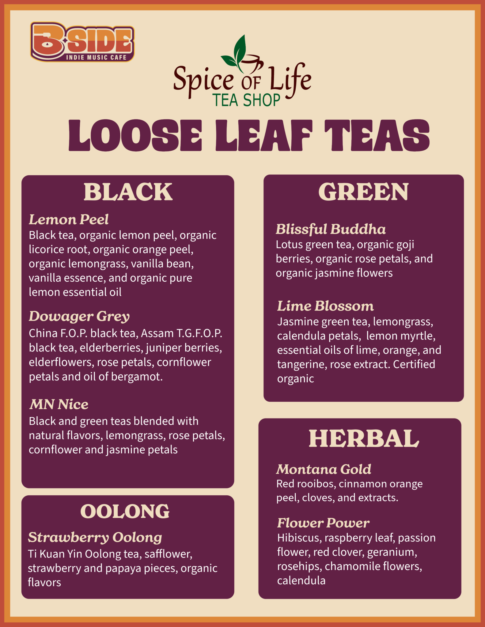 Tea Menu Spring 2026